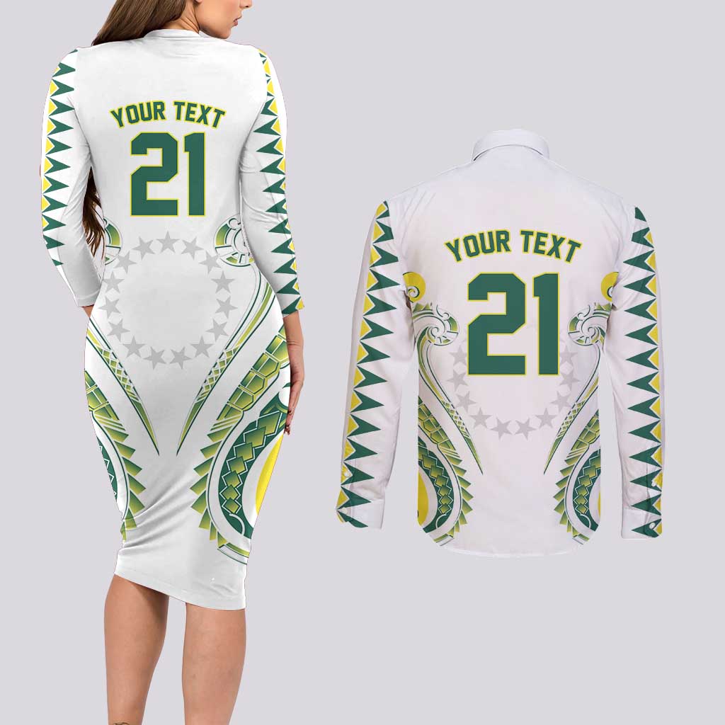 Custom Rugby Cook Islands Avaiki Couples Matching Long Sleeve Bodycon Dress and Long Sleeve Button Shirt White Kuki Airani Tribal Maori Inspired LT9 - Polynesian Pride