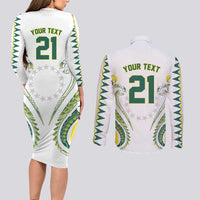 Custom Rugby Cook Islands Avaiki Couples Matching Long Sleeve Bodycon Dress and Long Sleeve Button Shirt White Kuki Airani Tribal Maori Inspired LT9 - Polynesian Pride