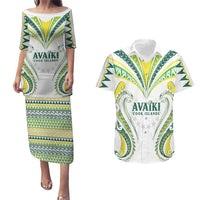 Custom Rugby Cook Islands Avaiki Couples Matching Puletasi and Hawaiian Shirt White Kuki Airani Tribal Maori Inspired LT9 White - Polynesian Pride