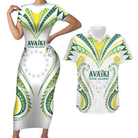 Custom Rugby Cook Islands Avaiki Couples Matching Short Sleeve Bodycon Dress and Hawaiian Shirt White Kuki Airani Tribal Maori Inspired LT9 White - Polynesian Pride