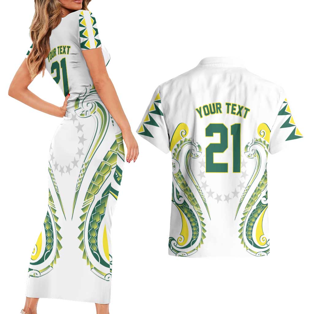 Custom Rugby Cook Islands Avaiki Couples Matching Short Sleeve Bodycon Dress and Hawaiian Shirt White Kuki Airani Tribal Maori Inspired LT9 - Polynesian Pride
