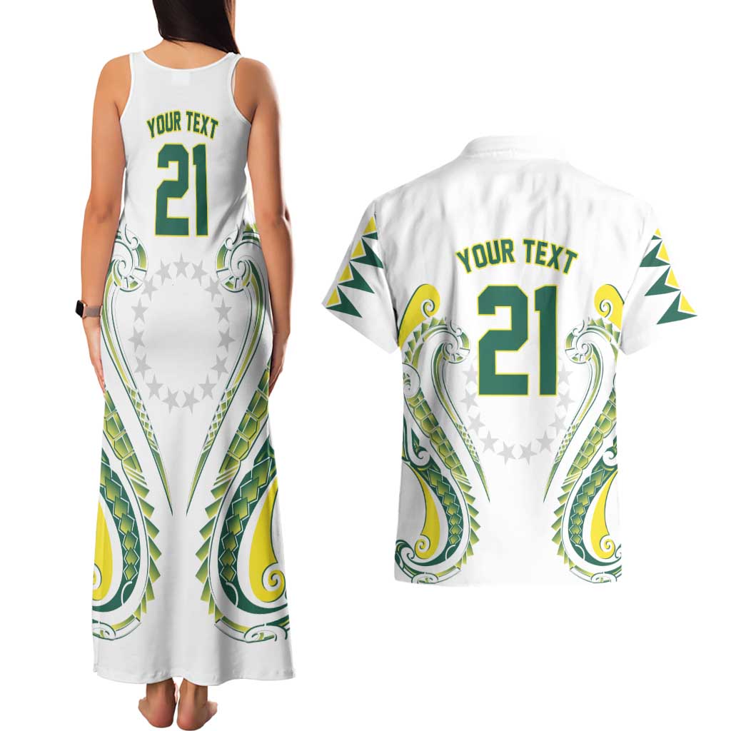 Custom Rugby Cook Islands Avaiki Couples Matching Tank Maxi Dress and Hawaiian Shirt White Kuki Airani Tribal Maori Inspired LT9 - Polynesian Pride