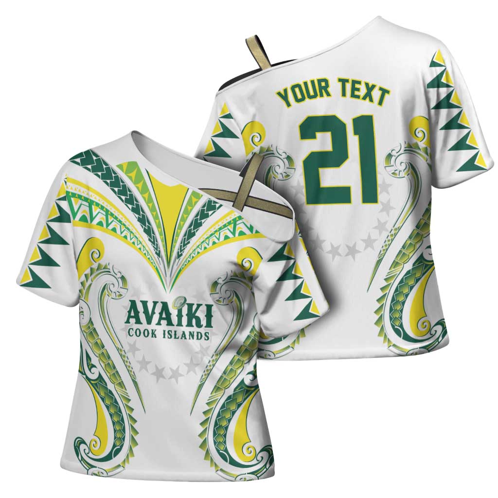 Custom Rugby Cook Islands Avaiki Cross Shoulder Shirt White Kuki Airani Tribal Maori Inspired - Polynesian Pride