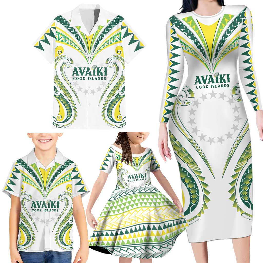 Custom Rugby Cook Islands Avaiki Family Matching Long Sleeve Bodycon Dress and Hawaiian Shirt White Kuki Airani Tribal Maori Inspired LT9 - Polynesian Pride