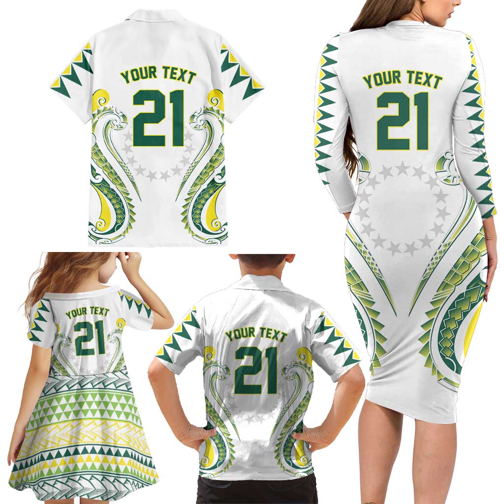 Custom Rugby Cook Islands Avaiki Family Matching Long Sleeve Bodycon Dress and Hawaiian Shirt White Kuki Airani Tribal Maori Inspired LT9 - Polynesian Pride