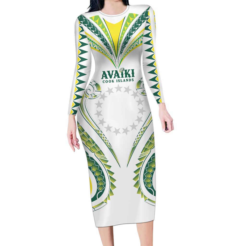 Custom Rugby Cook Islands Avaiki Family Matching Long Sleeve Bodycon Dress and Hawaiian Shirt White Kuki Airani Tribal Maori Inspired LT9 Mom's Dress White - Polynesian Pride