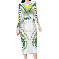 Custom Rugby Cook Islands Avaiki Family Matching Long Sleeve Bodycon Dress and Hawaiian Shirt White Kuki Airani Tribal Maori Inspired LT9 Mom's Dress White - Polynesian Pride