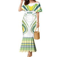 Custom Rugby Cook Islands Avaiki Family Matching Mermaid Dress and Hawaiian Shirt White Kuki Airani Tribal Maori Inspired LT9 Mom's Dress White - Polynesian Pride