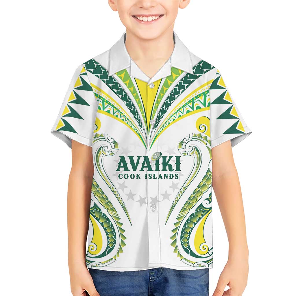 Custom Rugby Cook Islands Avaiki Family Matching Mermaid Dress and Hawaiian Shirt White Kuki Airani Tribal Maori Inspired LT9 Son's Shirt White - Polynesian Pride