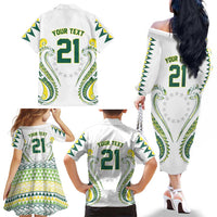 Custom Rugby Cook Islands Avaiki Family Matching Off The Shoulder Long Sleeve Dress and Hawaiian Shirt White Kuki Airani Tribal Maori Inspired LT9 - Polynesian Pride