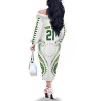Custom Rugby Cook Islands Avaiki Family Matching Off The Shoulder Long Sleeve Dress and Hawaiian Shirt White Kuki Airani Tribal Maori Inspired LT9 - Polynesian Pride