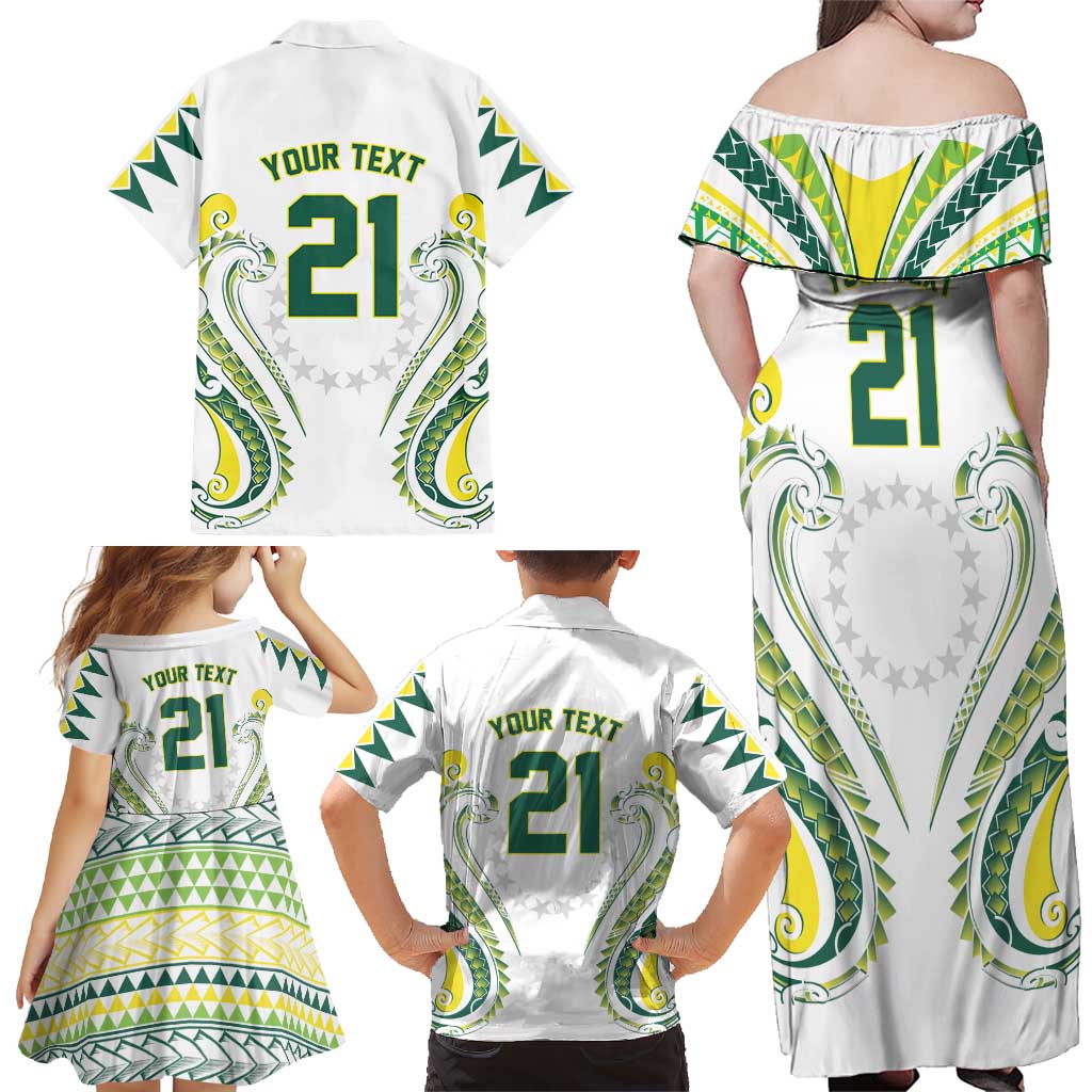 Custom Rugby Cook Islands Avaiki Family Matching Off Shoulder Maxi Dress and Hawaiian Shirt White Kuki Airani Tribal Maori Inspired LT9 - Polynesian Pride