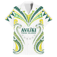 Custom Rugby Cook Islands Avaiki Family Matching Off Shoulder Maxi Dress and Hawaiian Shirt White Kuki Airani Tribal Maori Inspired LT9 Dad's Shirt - Short Sleeve White - Polynesian Pride