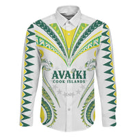 Custom Rugby Cook Islands Avaiki Family Matching Off Shoulder Short Dress and Hawaiian Shirt White Kuki Airani Tribal Maori Inspired LT9 Dad's Shirt - Long Sleeve White - Polynesian Pride