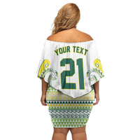 Custom Rugby Cook Islands Avaiki Family Matching Off Shoulder Short Dress and Hawaiian Shirt White Kuki Airani Tribal Maori Inspired LT9 - Polynesian Pride