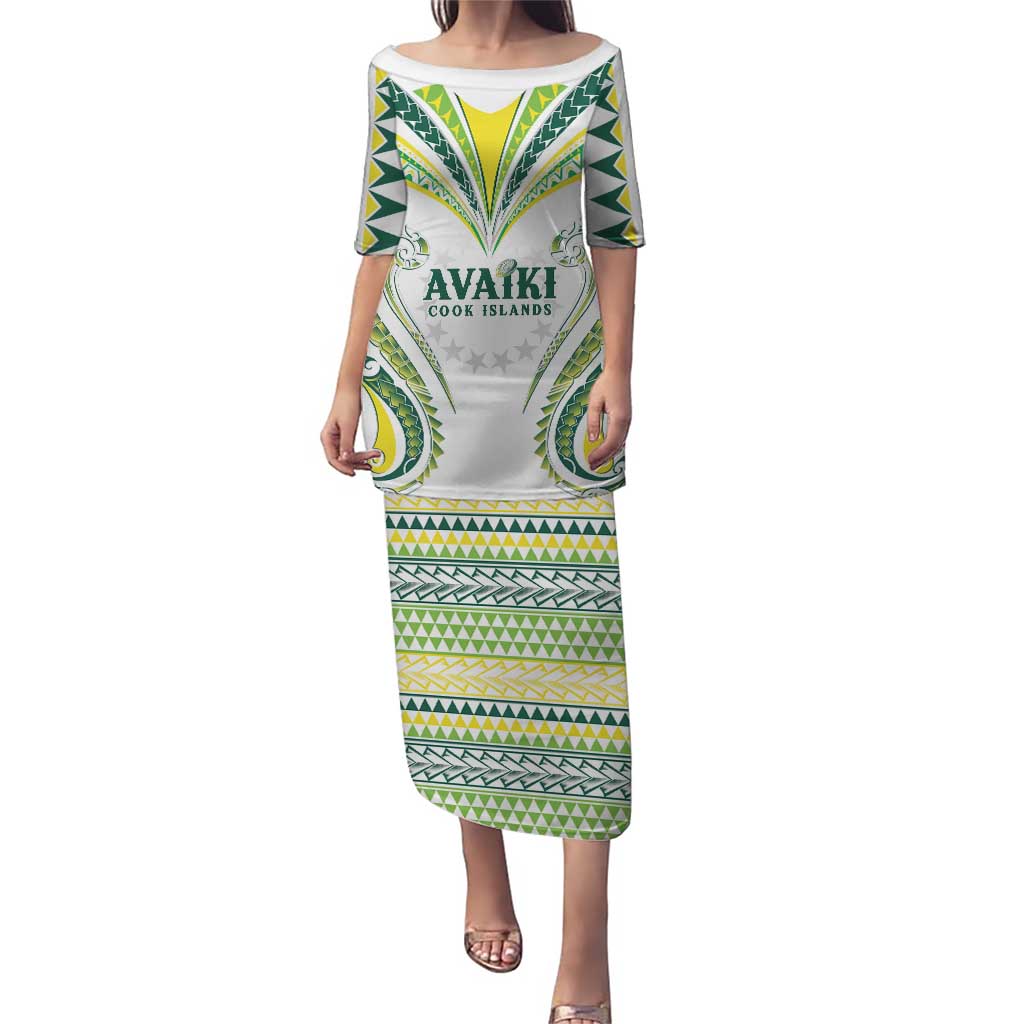 Custom Rugby Cook Islands Avaiki Family Matching Puletasi and Hawaiian Shirt White Kuki Airani Tribal Maori Inspired LT9 Mom's Dress White - Polynesian Pride
