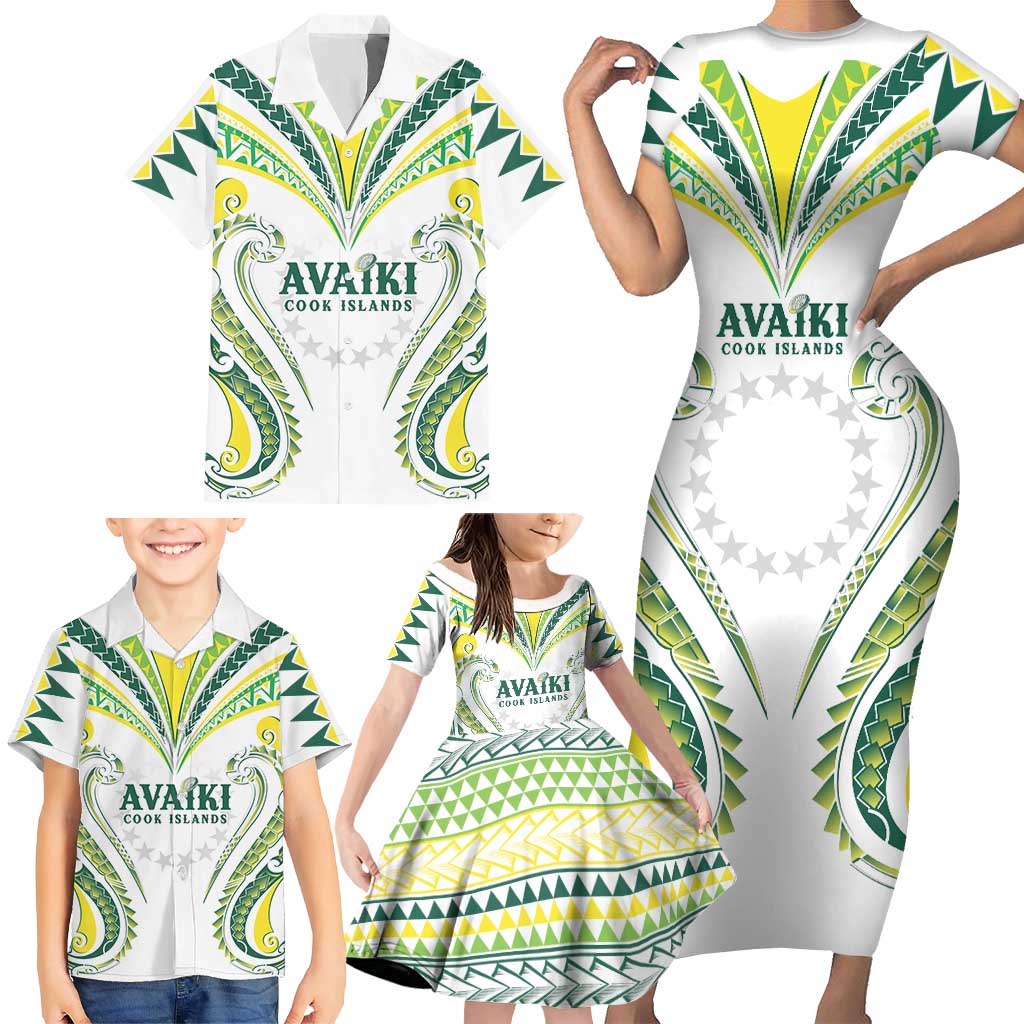 Custom Rugby Cook Islands Avaiki Family Matching Short Sleeve Bodycon Dress and Hawaiian Shirt White Kuki Airani Tribal Maori Inspired LT9 - Polynesian Pride