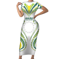 Custom Rugby Cook Islands Avaiki Family Matching Short Sleeve Bodycon Dress and Hawaiian Shirt White Kuki Airani Tribal Maori Inspired LT9 Mom's Dress White - Polynesian Pride