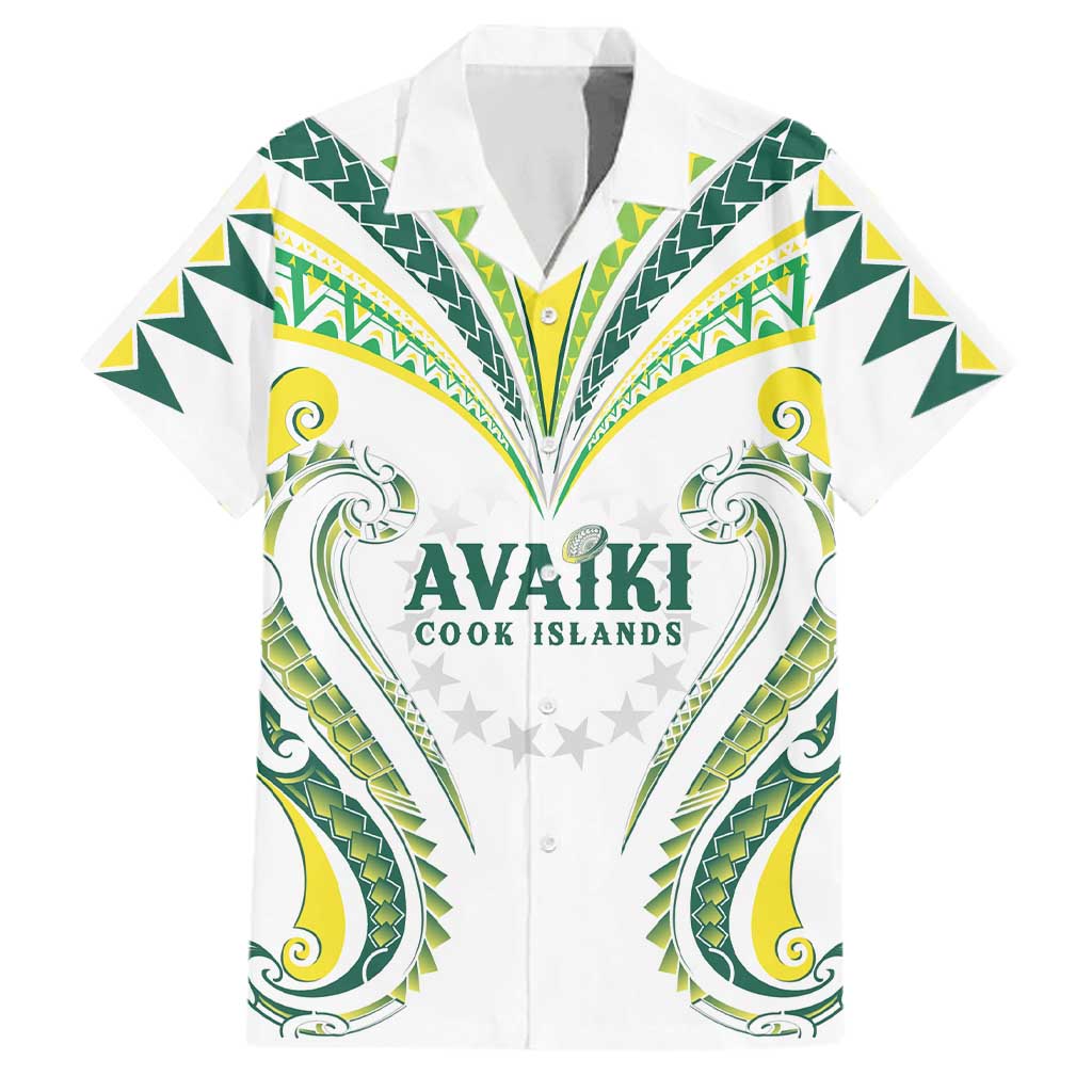 Custom Rugby Cook Islands Avaiki Family Matching Summer Maxi Dress and Hawaiian Shirt White Kuki Airani Tribal Maori Inspired LT9 Dad's Shirt - Short Sleeve White - Polynesian Pride