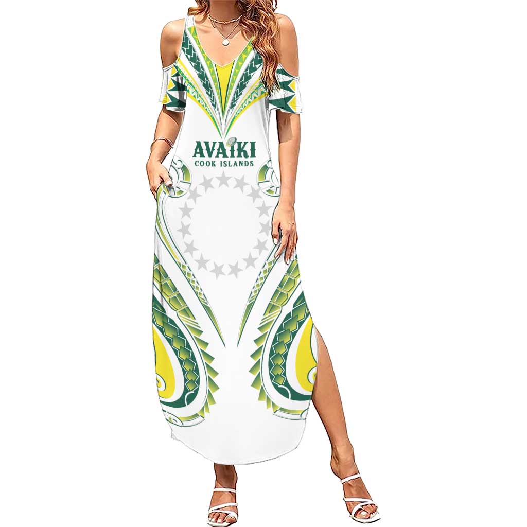 Custom Rugby Cook Islands Avaiki Family Matching Summer Maxi Dress and Hawaiian Shirt White Kuki Airani Tribal Maori Inspired LT9 Mom's Dress White - Polynesian Pride