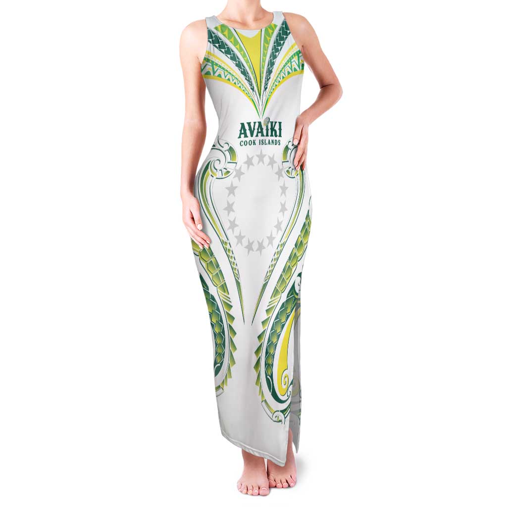 Custom Rugby Cook Islands Avaiki Family Matching Tank Maxi Dress and Hawaiian Shirt White Kuki Airani Tribal Maori Inspired LT9 Mom's Dress White - Polynesian Pride