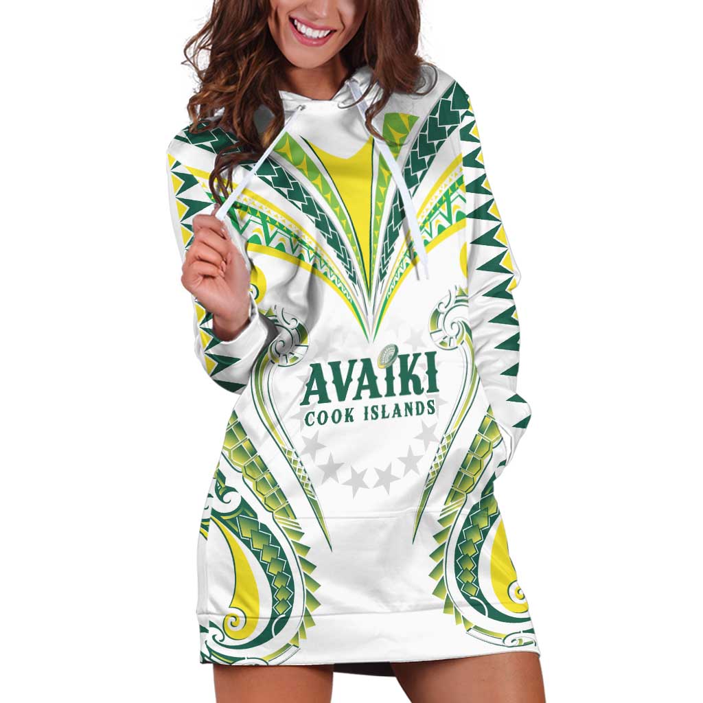 Custom Rugby Cook Islands Avaiki Hoodie Dress White Kuki Airani Tribal Maori Inspired LT9 White - Polynesian Pride