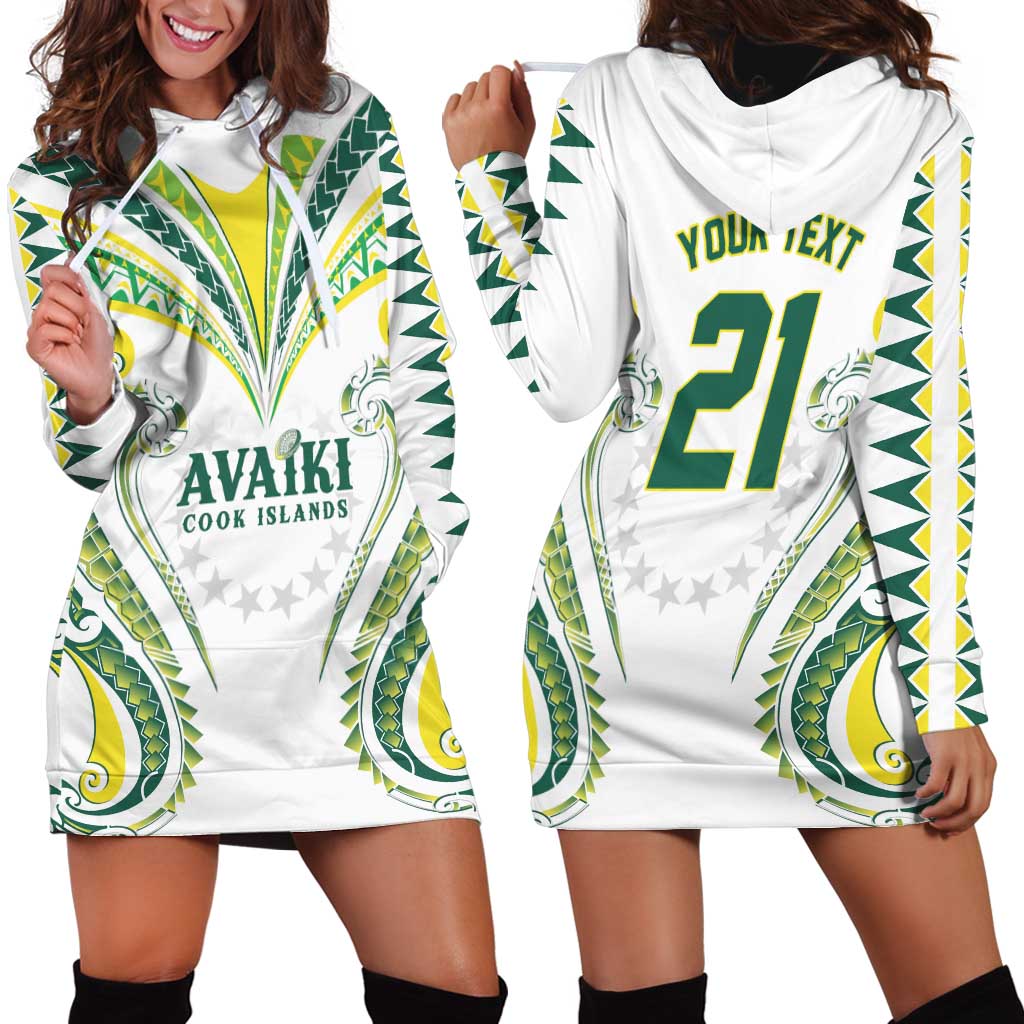Custom Rugby Cook Islands Avaiki Hoodie Dress White Kuki Airani Tribal Maori Inspired LT9 - Polynesian Pride