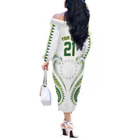 Custom Rugby Cook Islands Avaiki Off The Shoulder Long Sleeve Dress White Kuki Airani Tribal Maori Inspired - Polynesian Pride