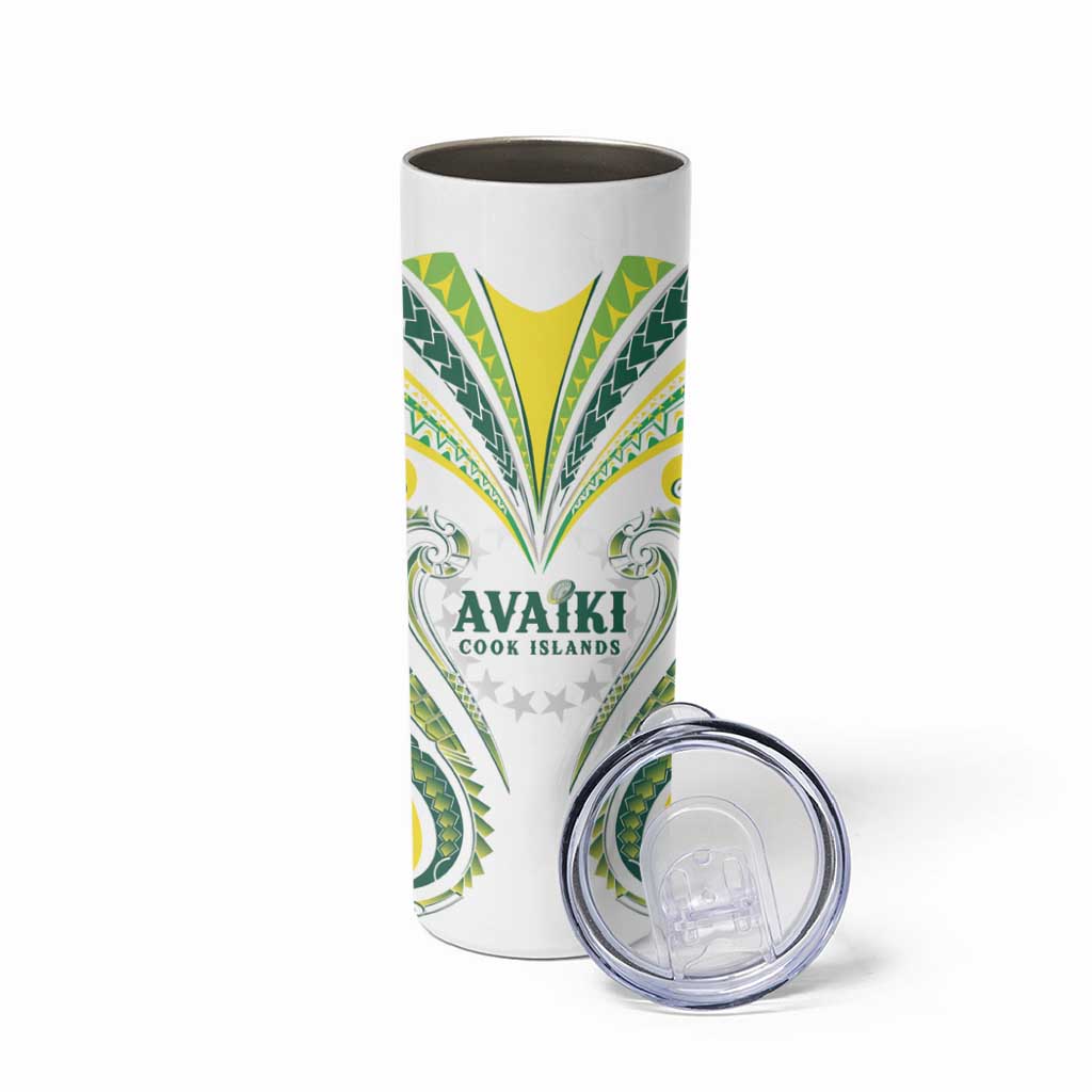 Custom Rugby Cook Islands Avaiki Skinny Tumbler White Kuki Airani Tribal Maori Inspired LT9 - Polynesian Pride