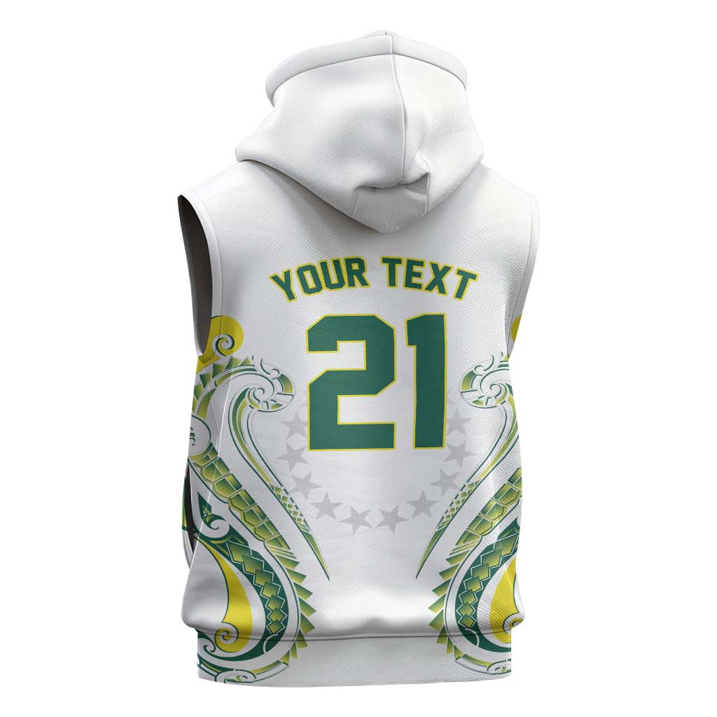 Custom Rugby Cook Islands Avaiki Sleeveless Hoodie White Kuki Airani Tribal Maori Inspired - Polynesian Pride