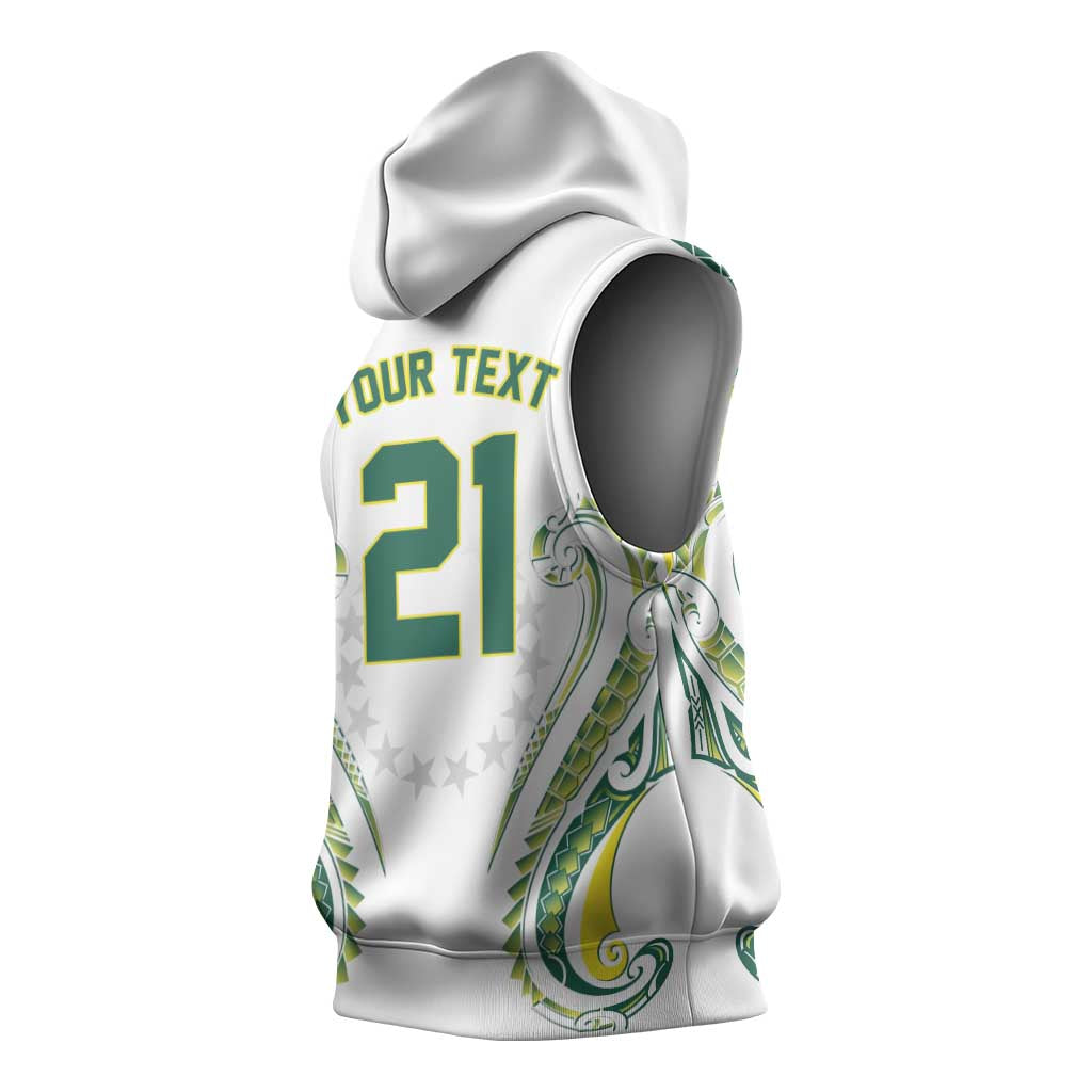 Custom Rugby Cook Islands Avaiki Sleeveless Hoodie White Kuki Airani Tribal Maori Inspired - Polynesian Pride
