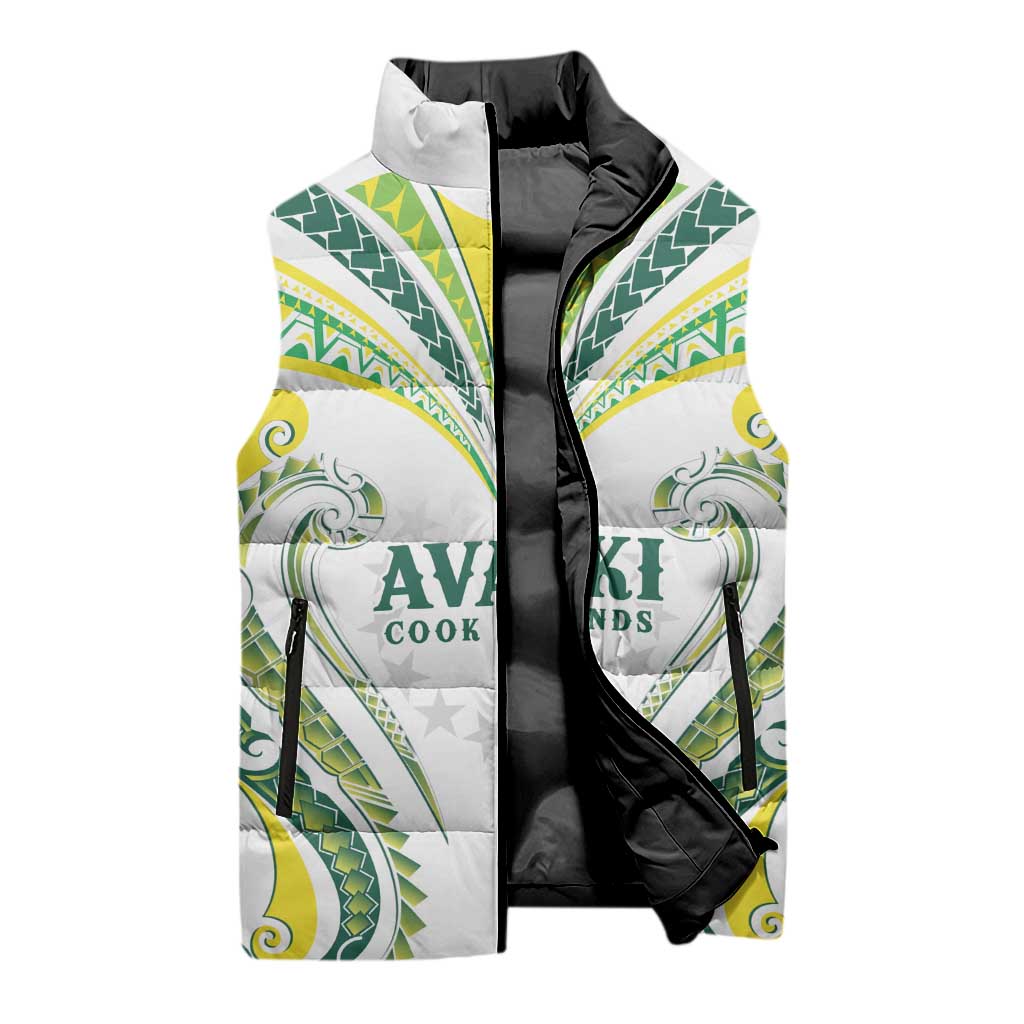 Custom Rugby Cook Islands Avaiki Sleeveless Puffer Jacket White Kuki Airani Tribal Maori Inspired - Polynesian Pride