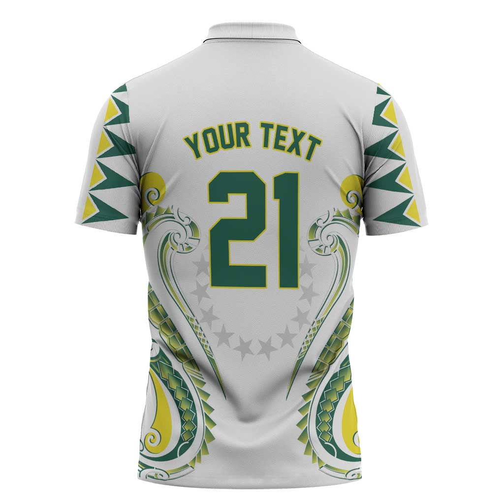 Custom Rugby Cook Islands Avaiki Zipper Polo Shirt White Kuki Airani Tribal Maori Inspired - Polynesian Pride