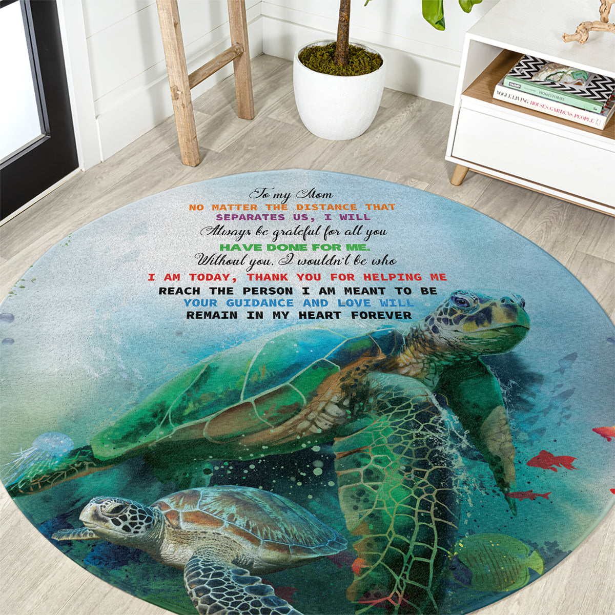 Polynesia Mother's Day Round Carpet Magnificent Sea Turtle Of Love and Gratitude LT9 Blue - Polynesian Pride