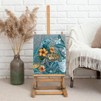 Sea Turtle In The Ocean Canvas Wall Art with Polynesian Pattern Arty Style