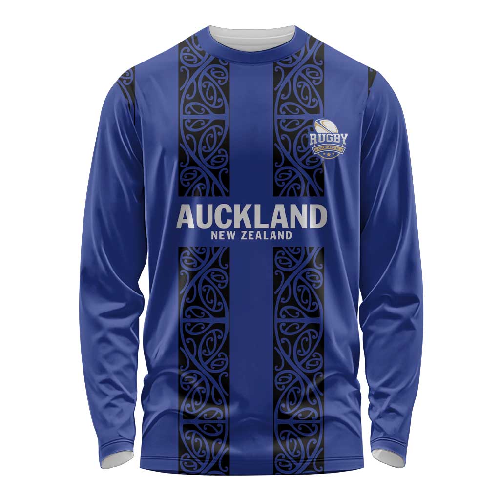 Custom Oceania Football NZ Auckland Long Sleeve Shirt Maori Tribal Pattern LT9 Unisex Blue - Polynesian Pride