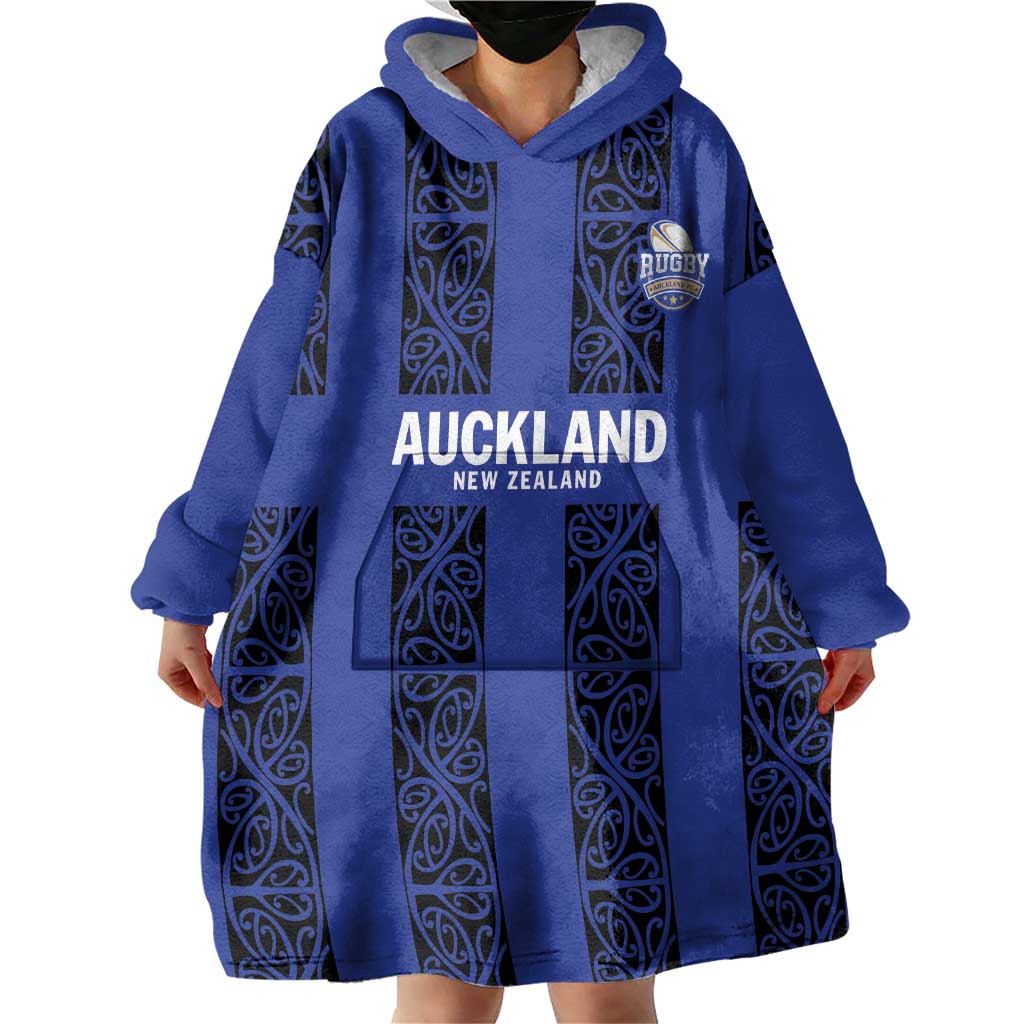 Custom Oceania Football NZ Auckland Wearable Blanket Hoodie Maori Tribal Pattern