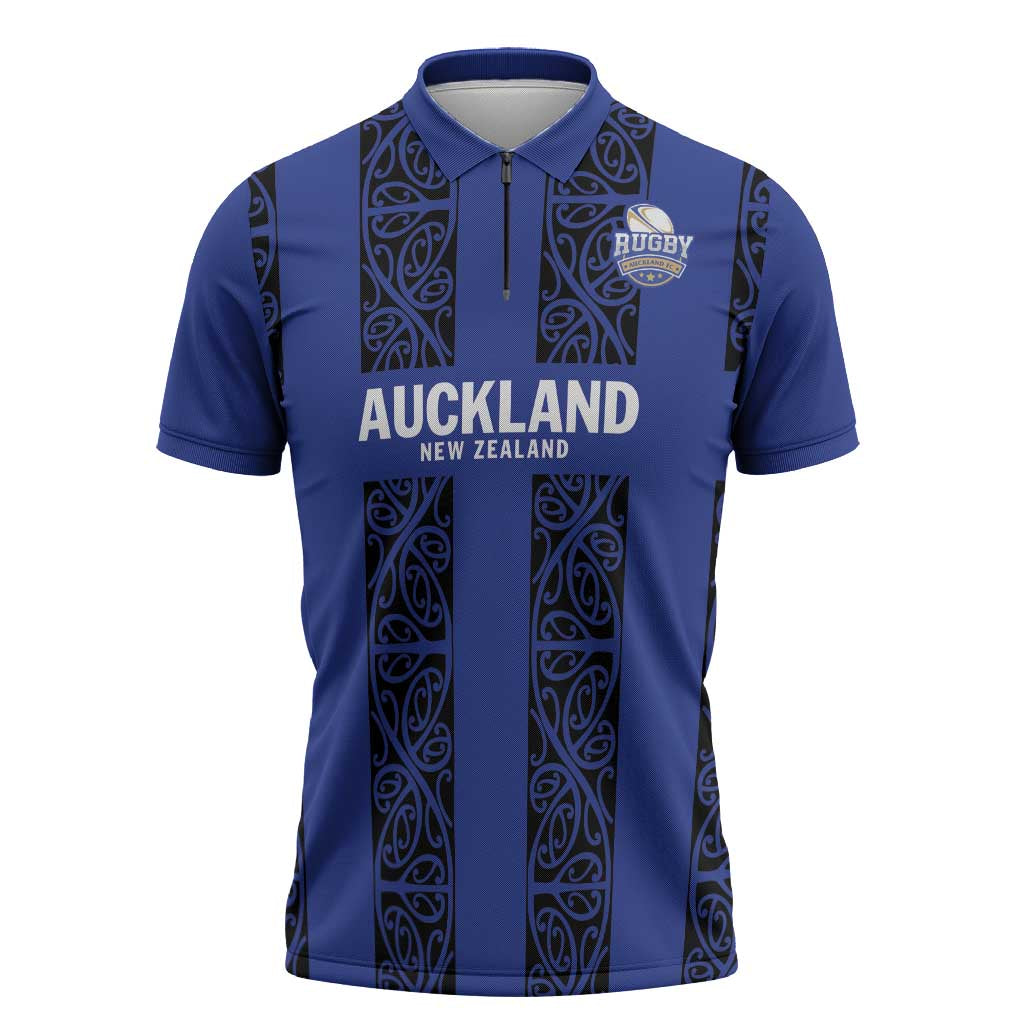 Custom Oceania Football NZ Auckland Zipper Polo Shirt Maori Tribal Pattern