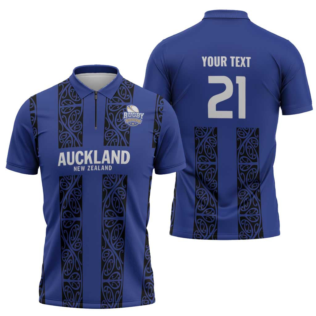 Custom Oceania Football NZ Auckland Zipper Polo Shirt Maori Tribal Pattern