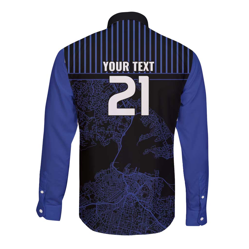 Custom Oceania Football NZ Auckland Long Sleeve Button Shirt Minimal City Map Style