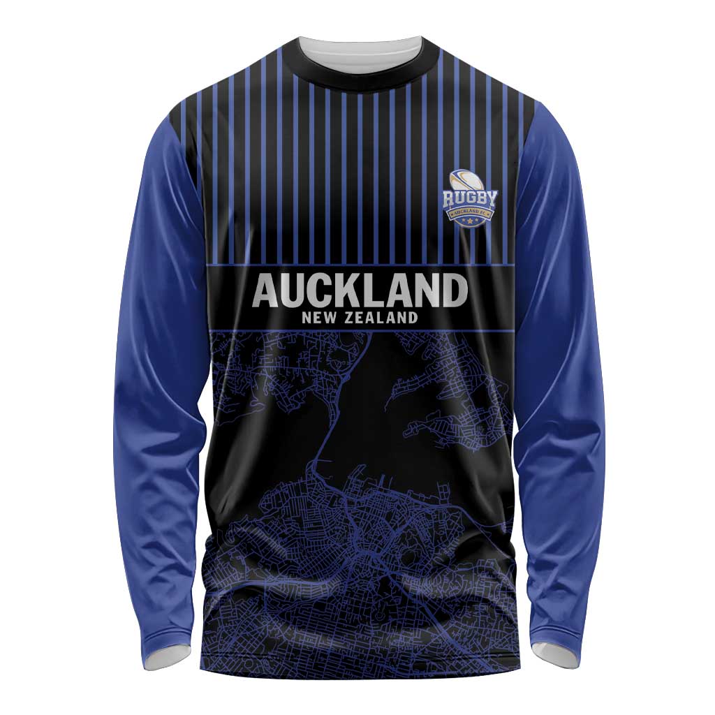 Custom Oceania Football NZ Auckland Long Sleeve Shirt Minimal City Map Style LT9 Unisex Blue - Polynesian Pride