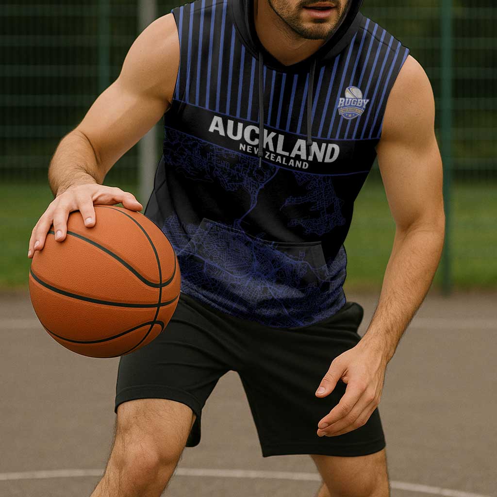 Custom Oceania Football NZ Auckland Sleeveless Hoodie Minimal City Map Style