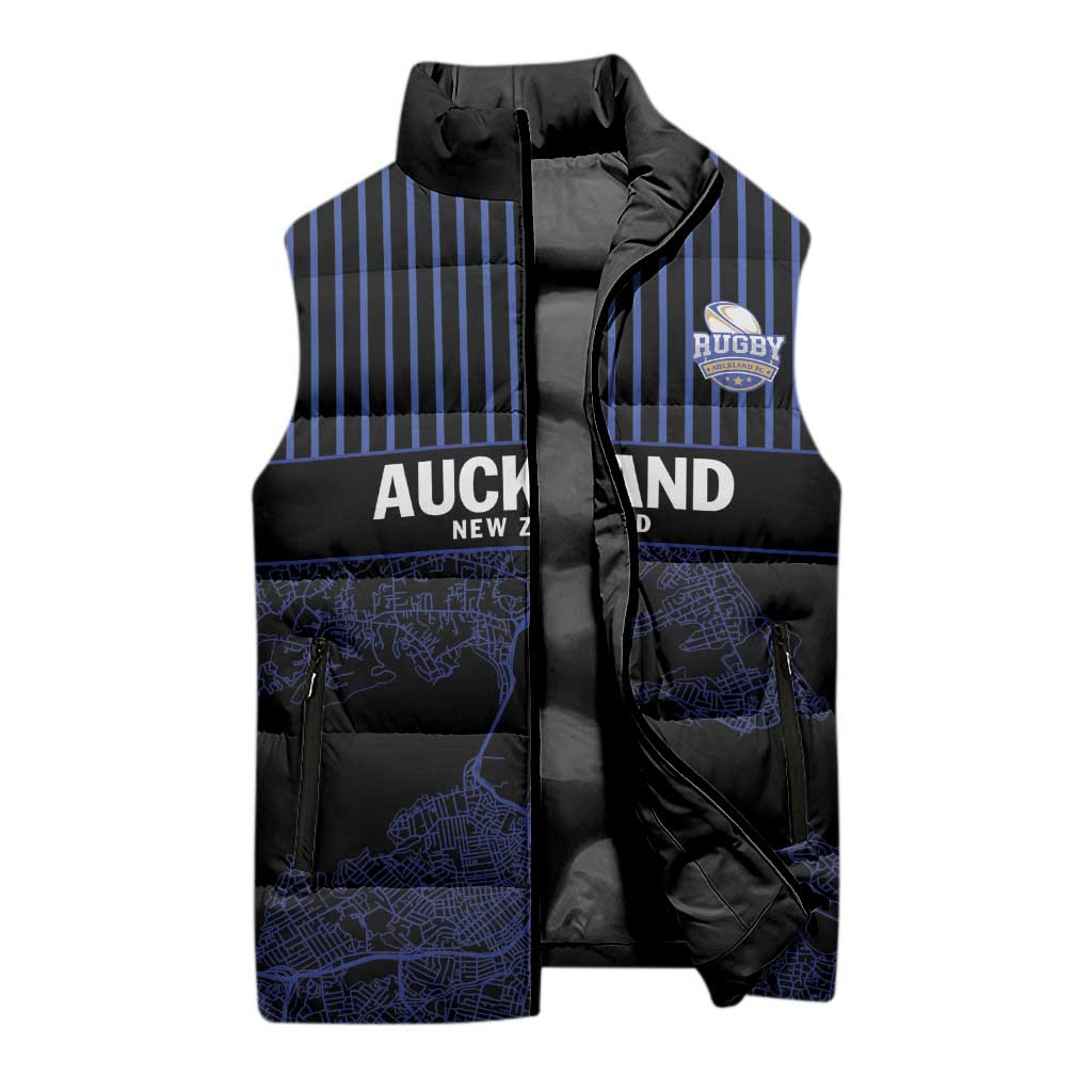 Custom Oceania Football NZ Auckland Sleeveless Puffer Jacket Minimal City Map Style