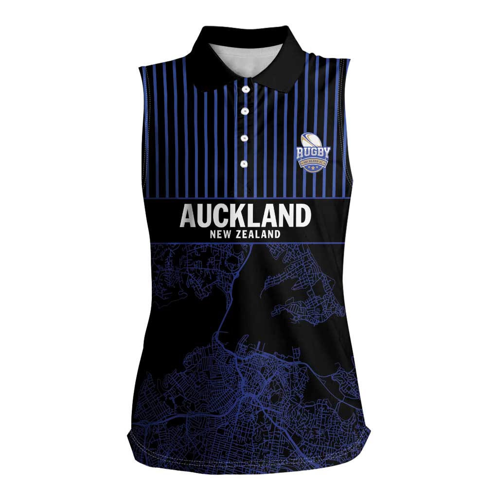 Custom Oceania Football NZ Auckland Women Sleeveless Polo Shirt Minimal City Map Style