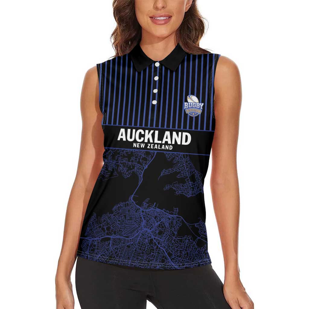 Custom Oceania Football NZ Auckland Women Sleeveless Polo Shirt Minimal City Map Style