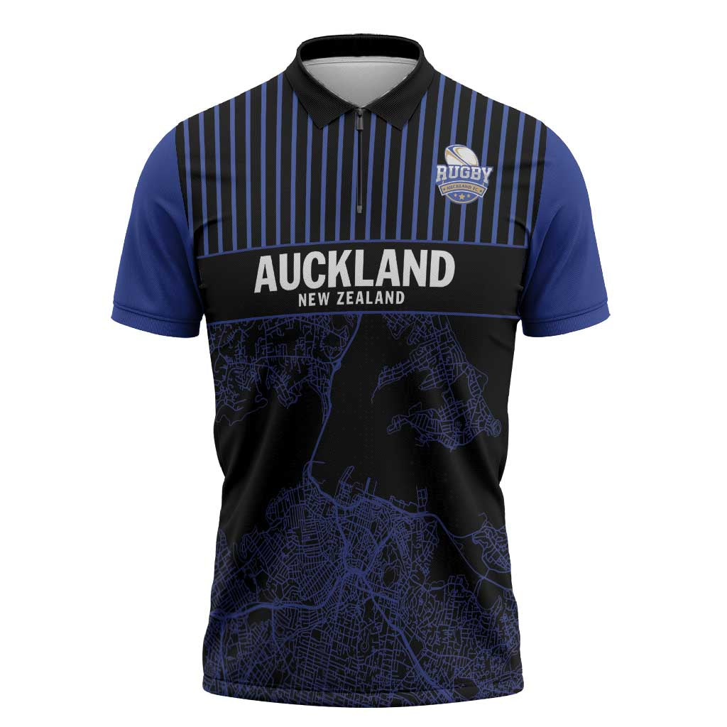 Custom Oceania Football NZ Auckland Zipper Polo Shirt Minimal City Map Style