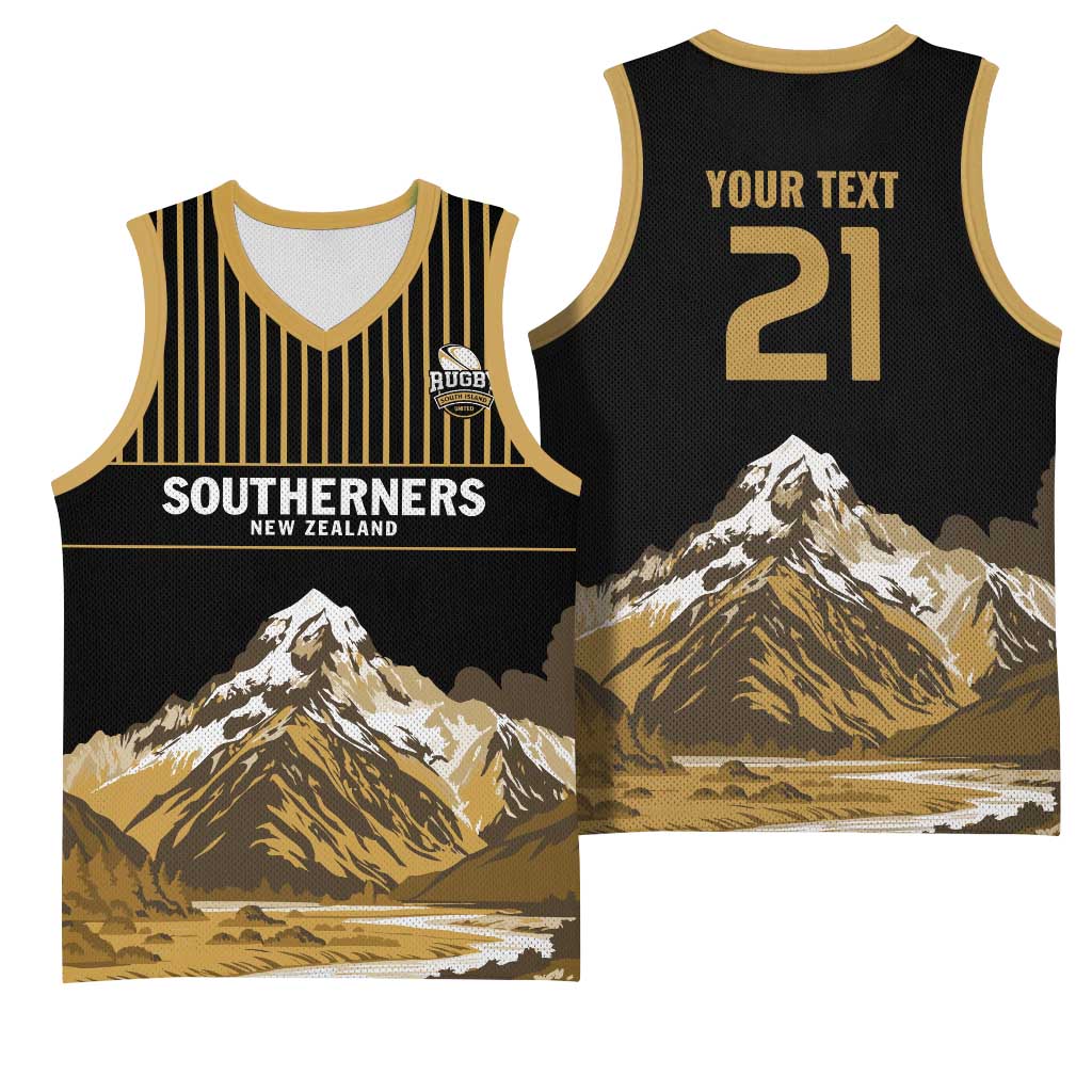 Custom Oceania Football NZ South Island Basketball Jersey Minimal Mount Cook Silhouette
