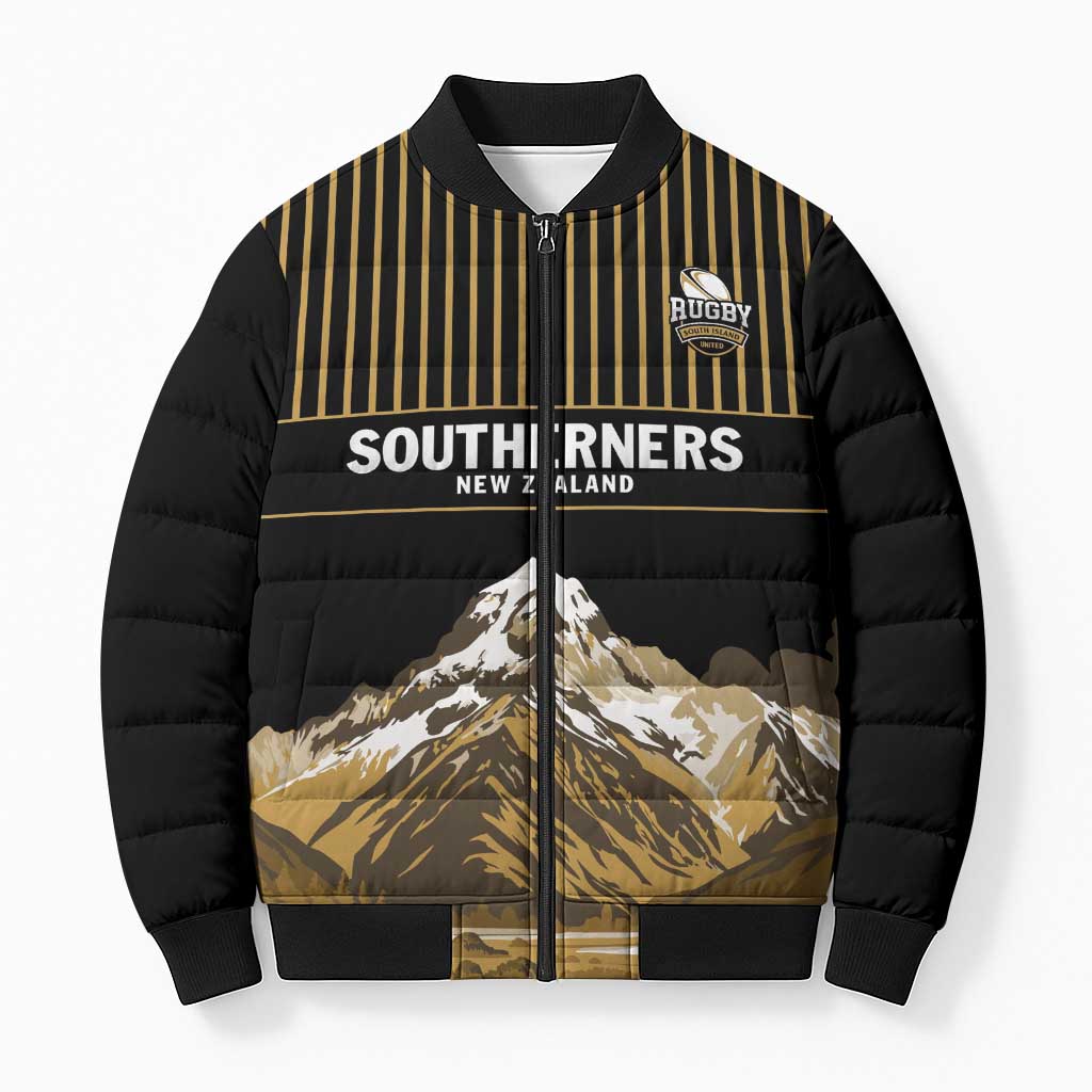 Custom Oceania Football NZ South Island Bomber Puffer Jacket Minimal Mount Cook Silhouette