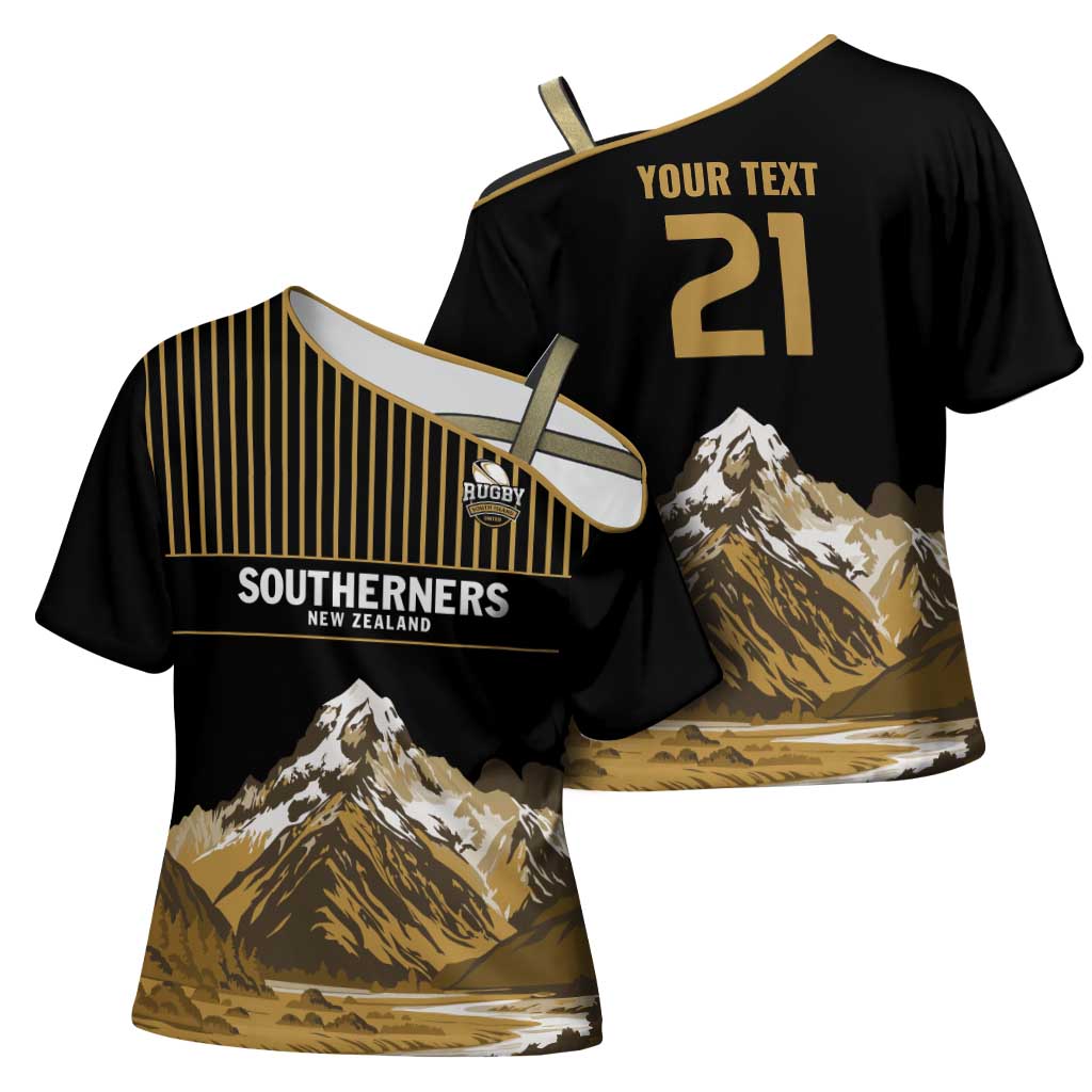 Custom Oceania Football NZ South Island Cross Shoulder Shirt Minimal Mount Cook Silhouette