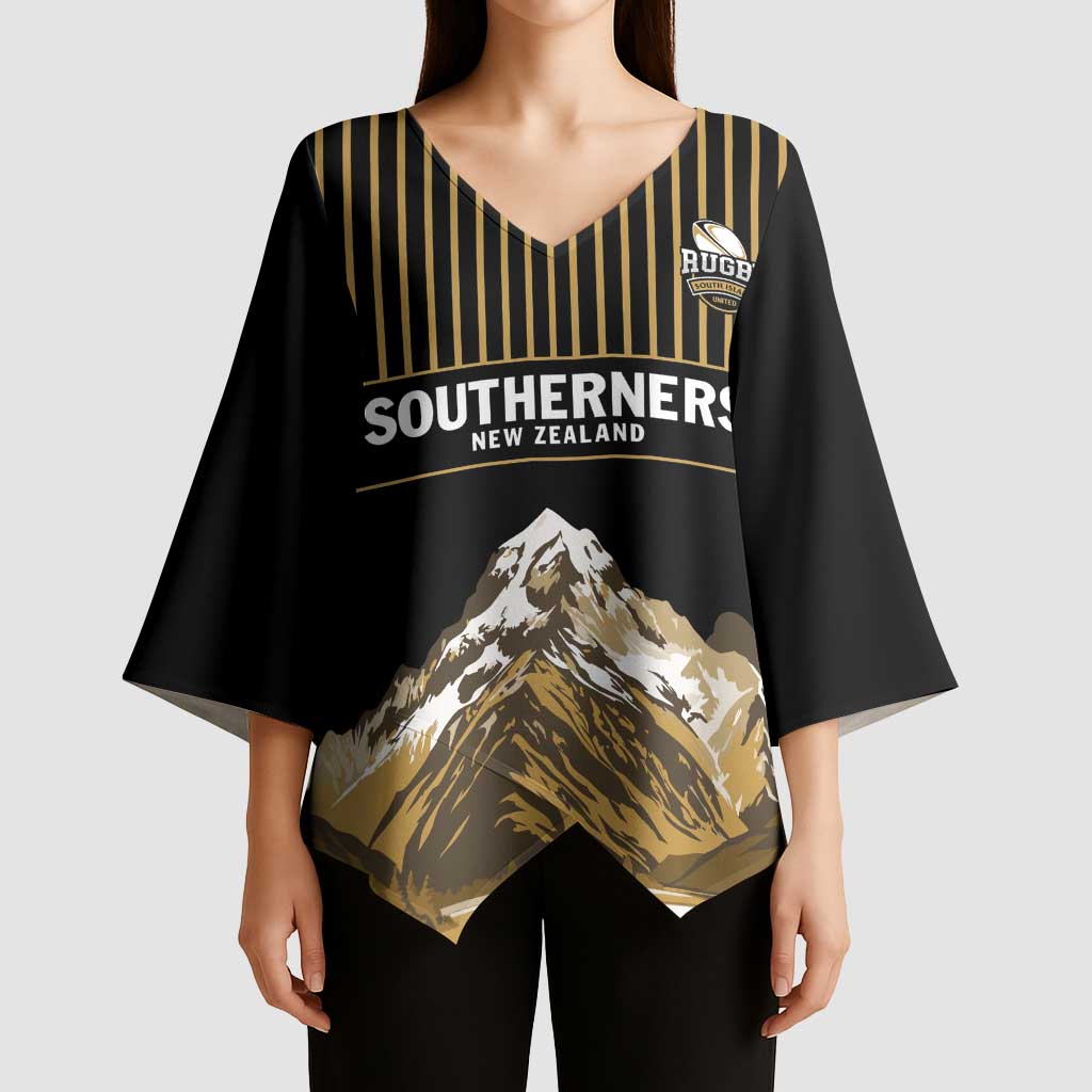 Custom Oceania Football NZ South Island Kimono Sleeve Blouse Minimal Mount Cook Silhouette